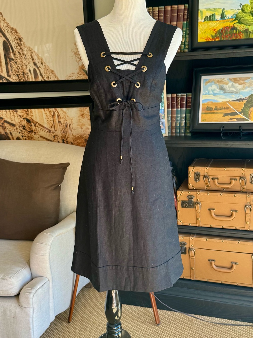 J. Crew Black Lace-Up Front A-Line Dress